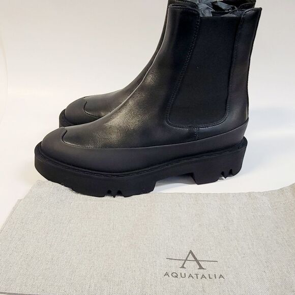 Aquatalia Holly Black Leather Lub Boots and Dust Bag Size 8 NIB - Picture 9 of 14